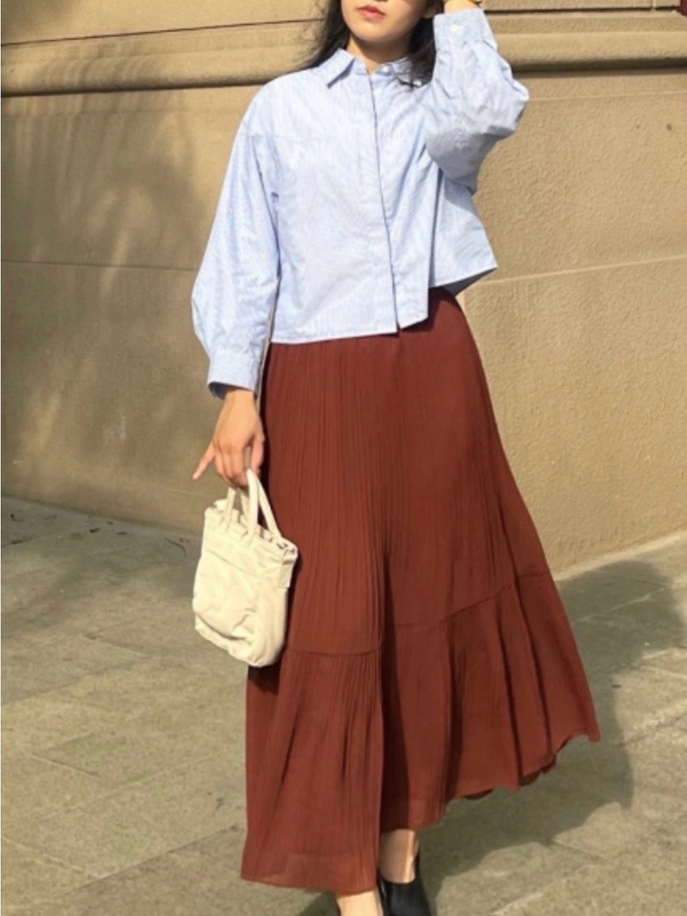 Uniqlo Long Pleated Maxi Skirt - Rust